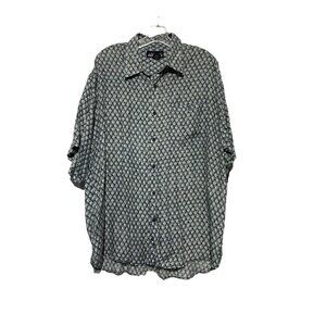 L‘ Homme Men's Button Down Shirt Geometric Pattern Print Silk Black Size L Large